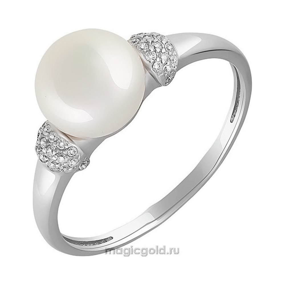 Серебряное кольцо с жемчугом и фианитом № 151349