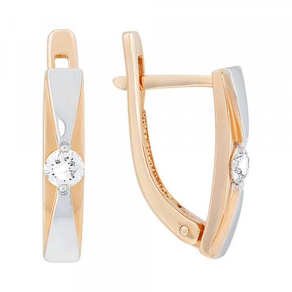 Золотые серьги с бриллиантом № 115576