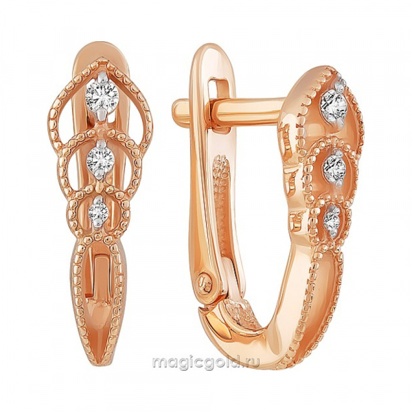 Золотые серьги с фианитом № 163834