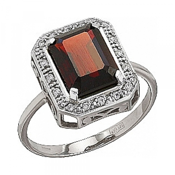 Серебряное кольцо с гранатом и фианитом № 77498
