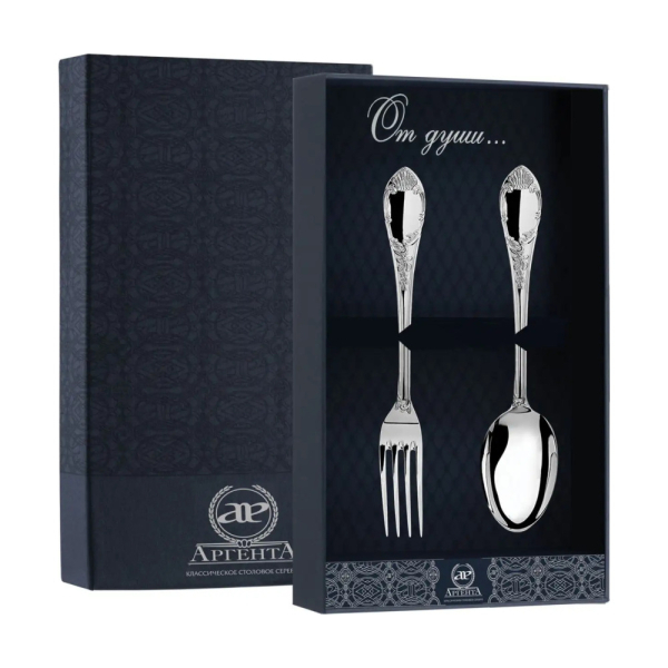 Набор десертный Престиж: вилка и ложка из серебра 925 пробы