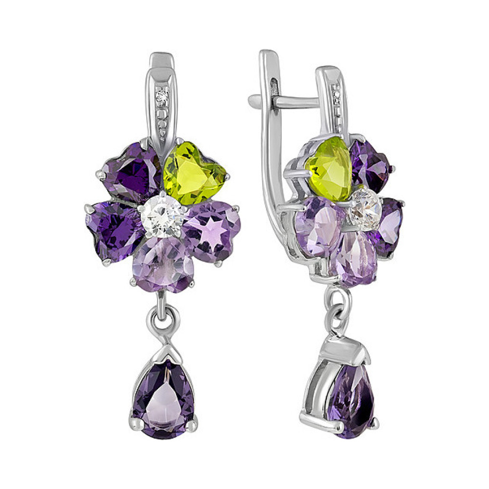 Серебряные серьги с аметистом, алпанитом и фианитом № 133573