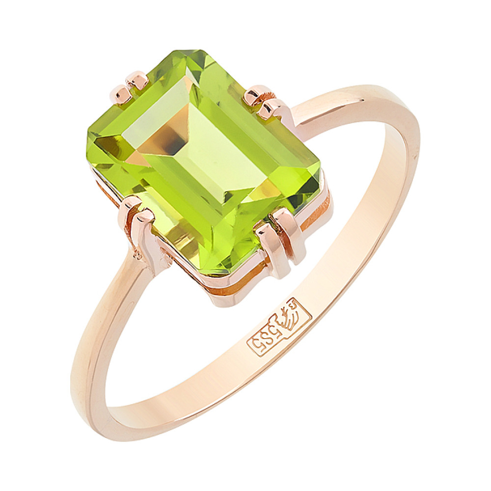 Золотое кольцо с хризолитом № 100050