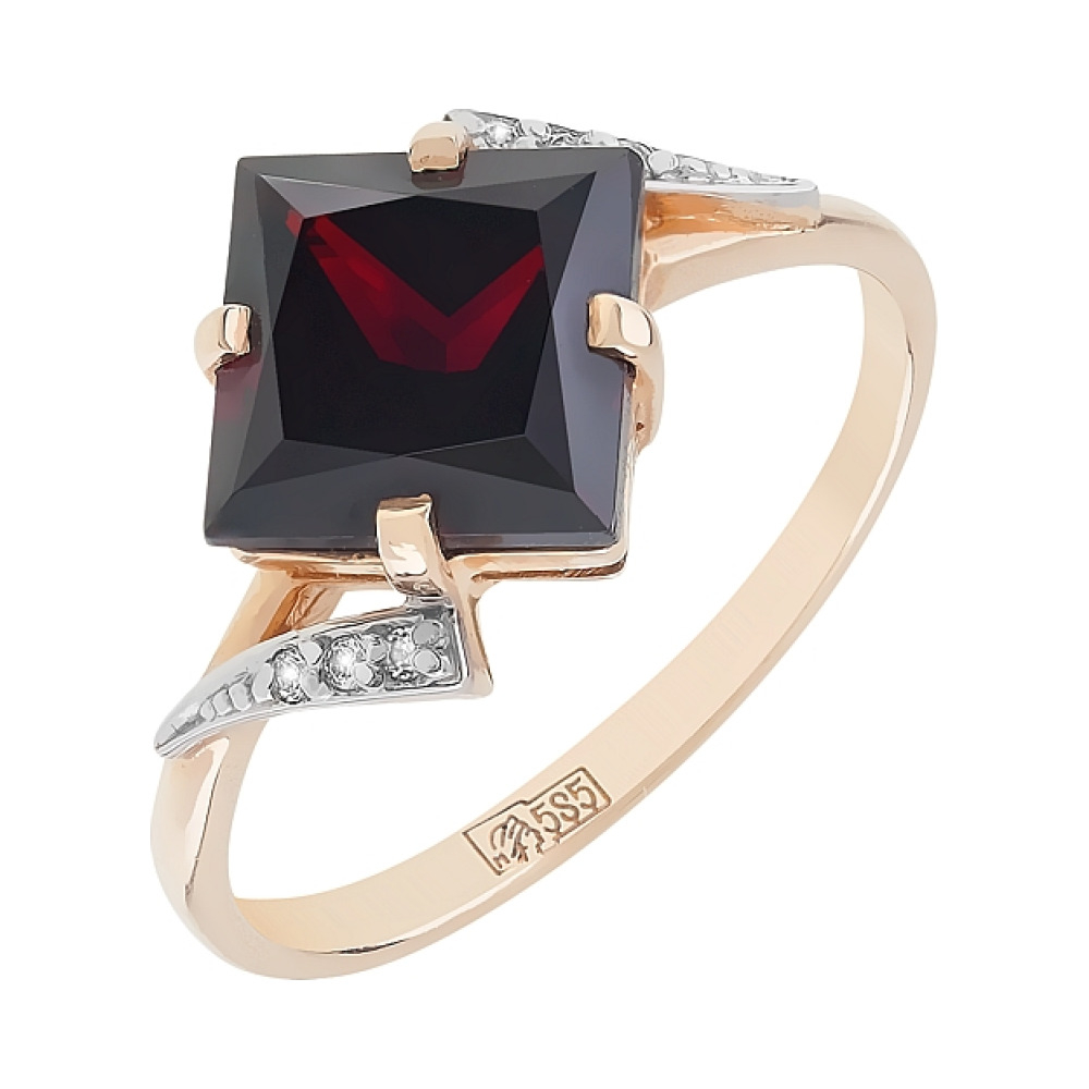 Золотое кольцо с гранатом и фианитом № 83522