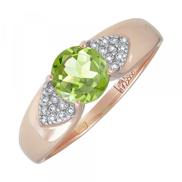 Золотое кольцо с хризолитом и фианитом № 138136