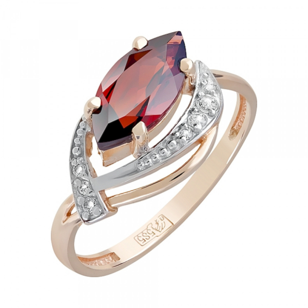 Золотое кольцо с гранатом и фианитом № 120726