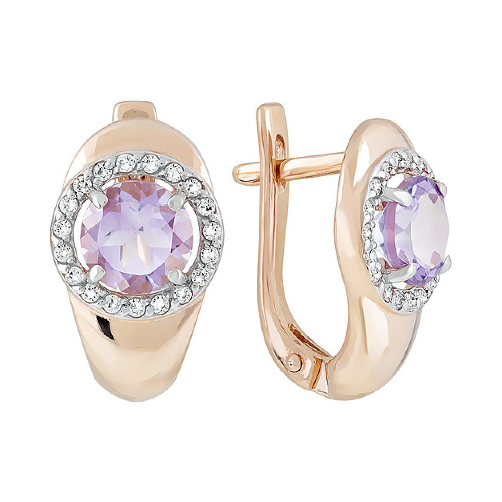 Золотые серьги с аметистом и фианитом № 120230