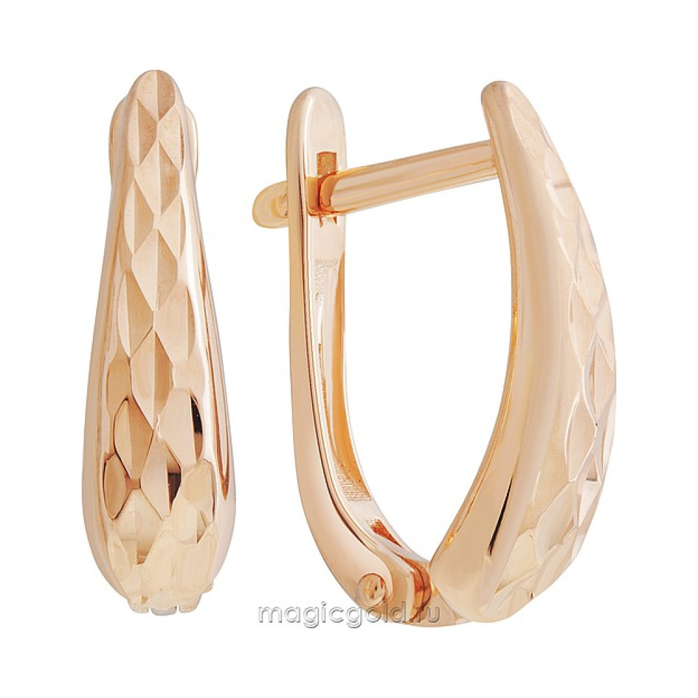 Золотые серьги без камня с алмазкой № 171855