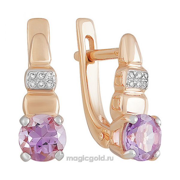 Золотые серьги с аметистом и фианитом № 142189