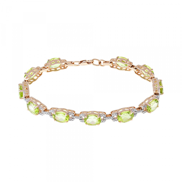 Золотой браслет с хризолитом и фианитом № 122958