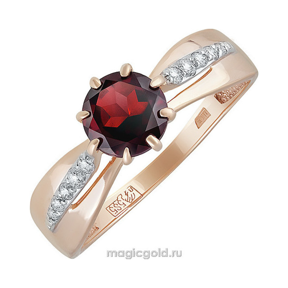 Золотое кольцо с гранатом и фианитом № 139445