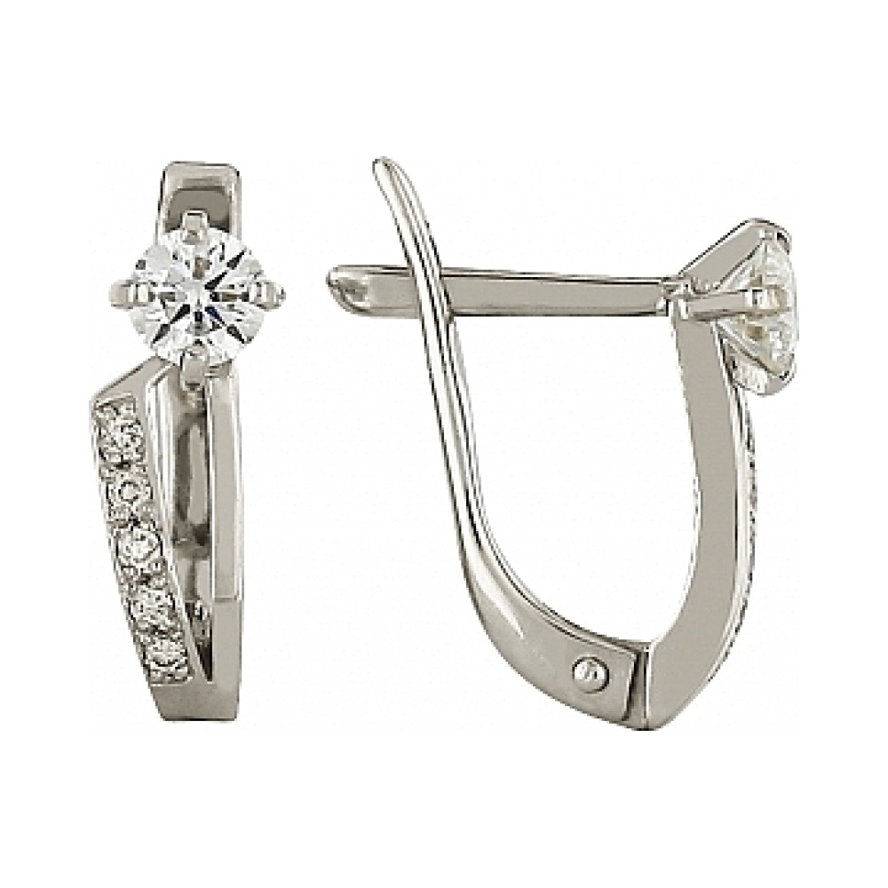 Золотые серьги с бриллиантом № 113049