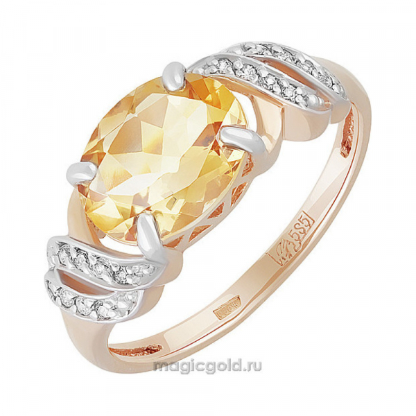 Золотое кольцо с цитрином и фианитом № 138443