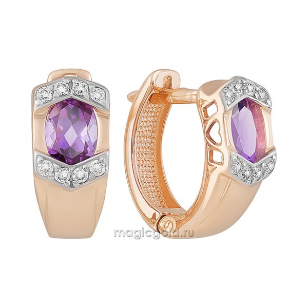 Золотые серьги с аметистом и фианитом № 158962