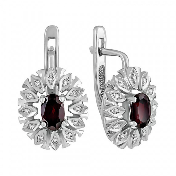 Серебряные серьги с гранатом и фианитом № 135605