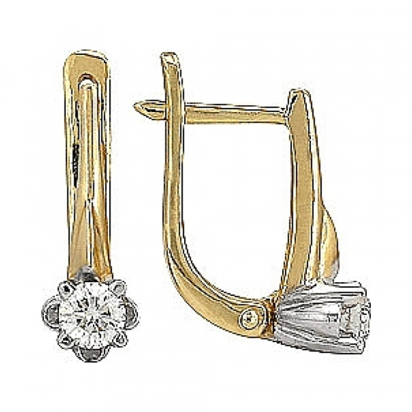 Золотые серьги с бриллиантом № 66222