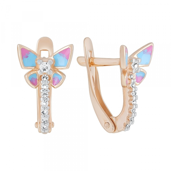 Золотые серьги с фианитами и эмалью № 121958