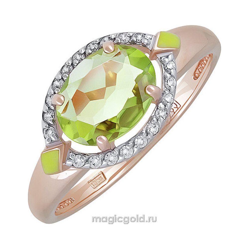 Золотое кольцо с хризолитом и фианитом № 139443
