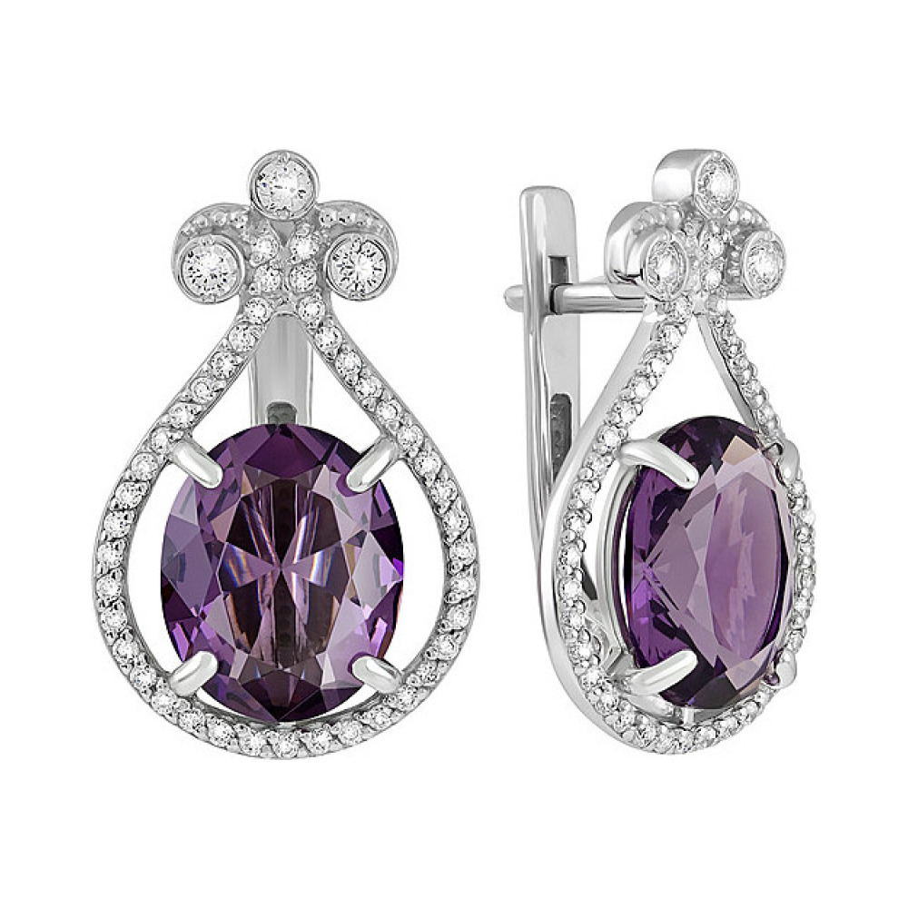 Серебряные серьги с алпанитом и фианитом № 133319