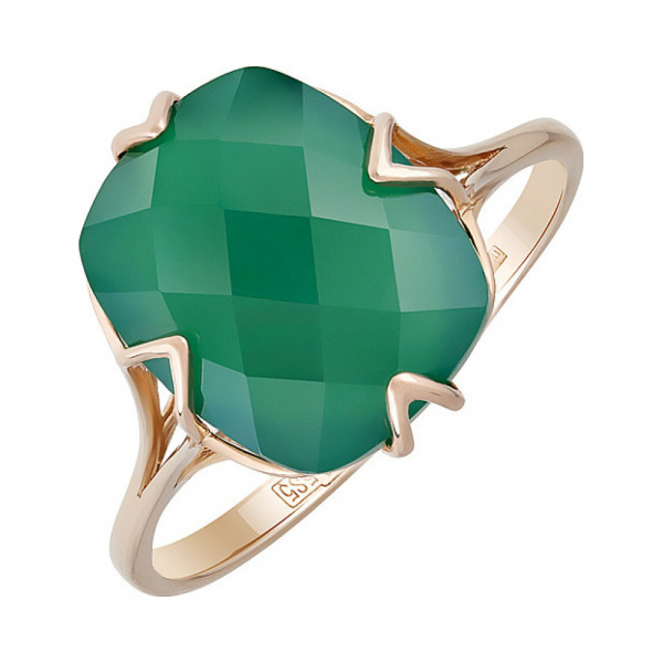 Золотое кольцо с зелёным ониксом и фианитом № 127845