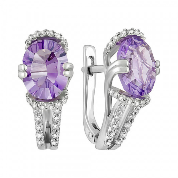 Серебряные серьги с аметистом и фианитом № 133826