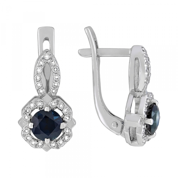 Золотые серьги с бриллиантом и сапфиром № 119246