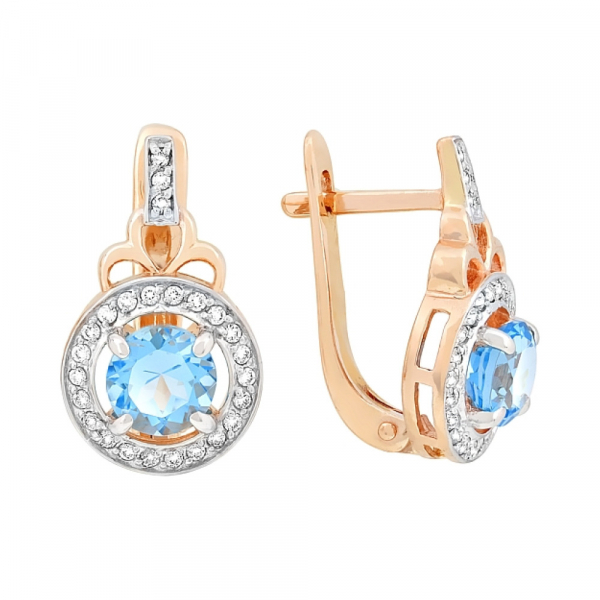 Золотые серьги с топазом и фианитом № 117551