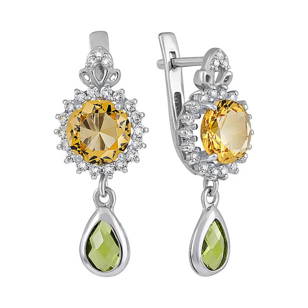 Серебряные серьги с алпанитом и фианитом № 135389