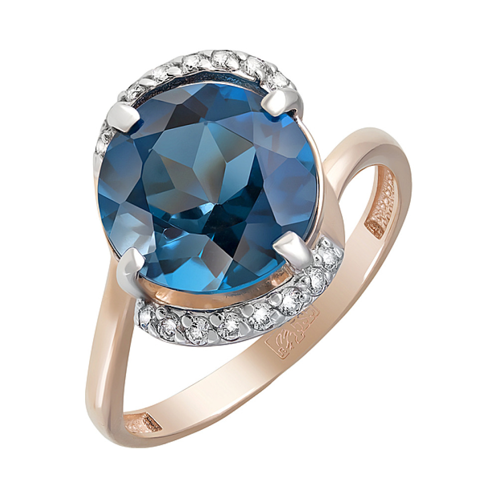 Золотое кольцо с топазом и фианитом № 124075