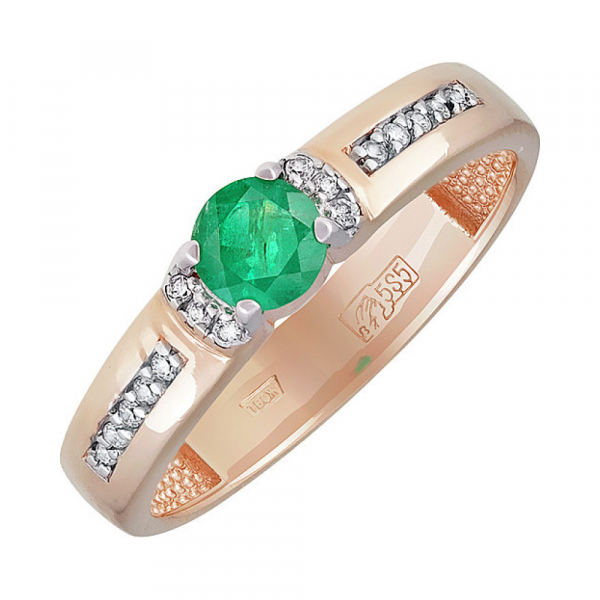 Золотое кольцо с изумрудом и фианитом № 138794