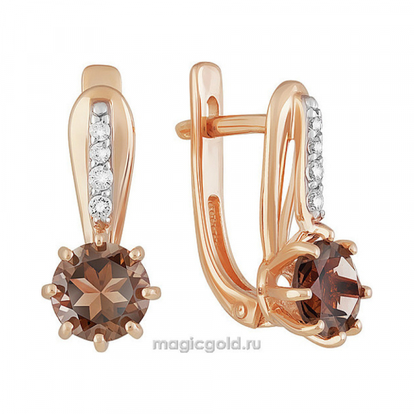Золотые серьги с раухтопазом и фианитом № 139475