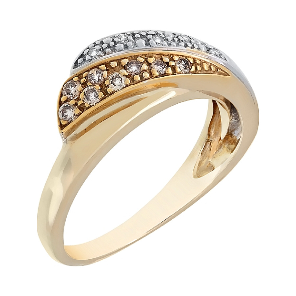 Золотое кольцо с бриллиантами шампань № 34476