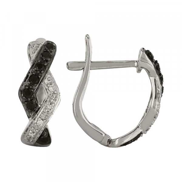 Золотые серьги с чёрным и белым бриллиантами № 98080