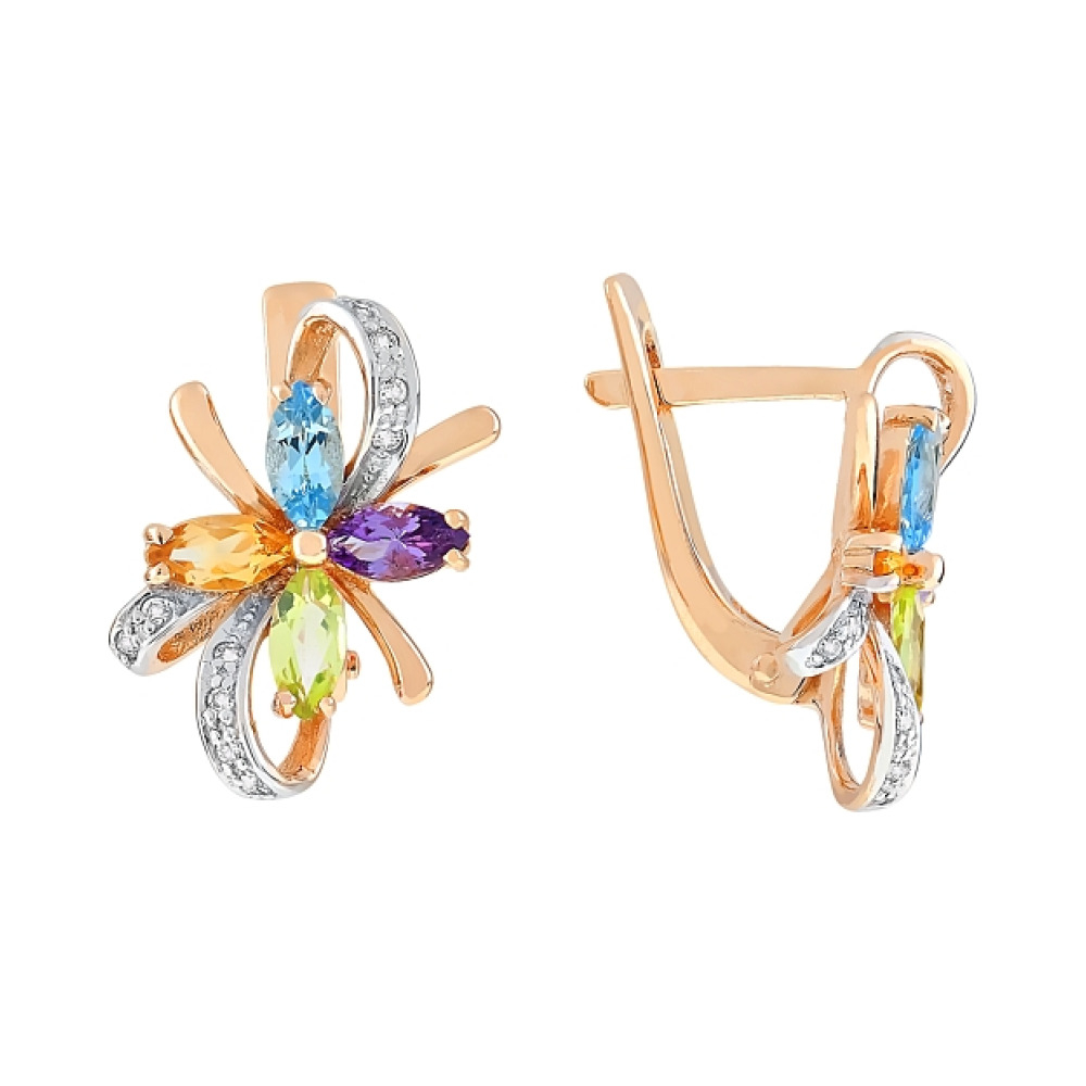 Золотые серьги с полудрагоценными  вставками и фианитом № 112562