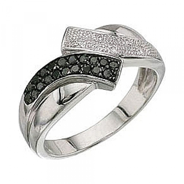 Золотое кольцо с чёрным и белым бриллиантами № 3351