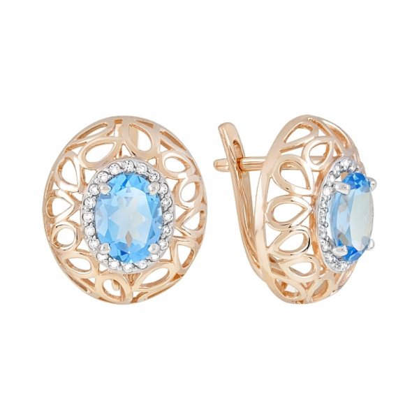 Золотые серьги с топазом и фианитом № 119970