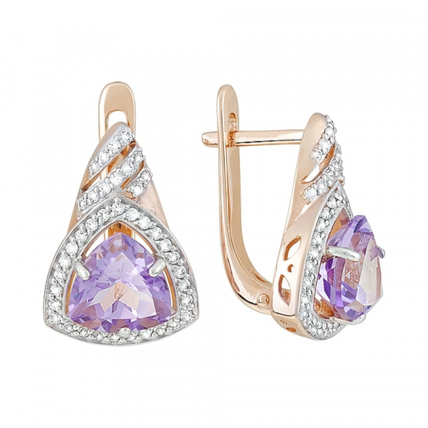 Золотые серьги с аметистом и фианитом № 119589