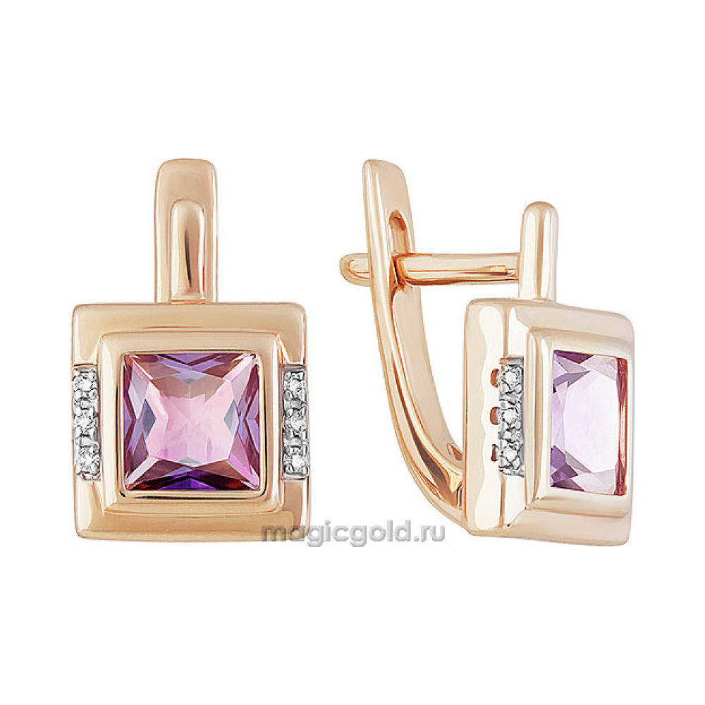 Золотые серьги с аметистом и фианитом № 160604