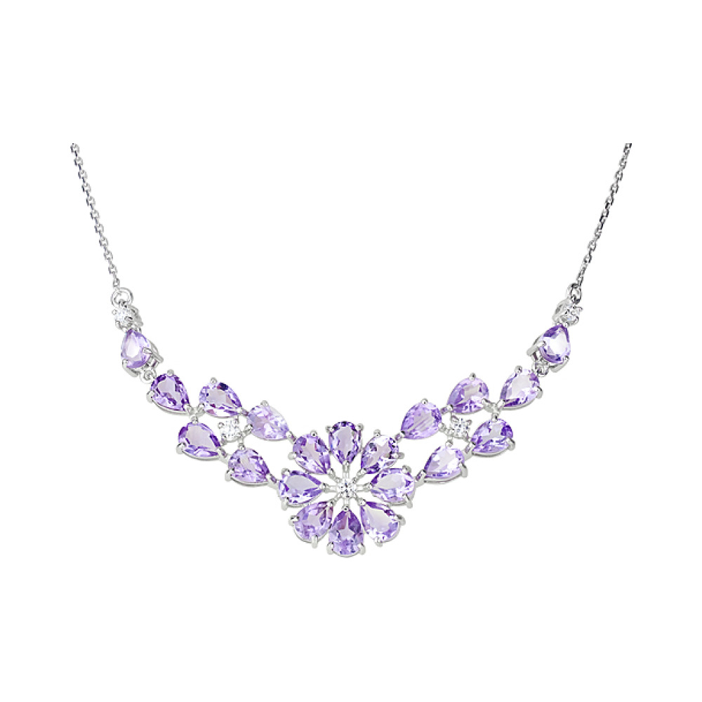 Серебряное колье с аметистом и фианитом № 123904