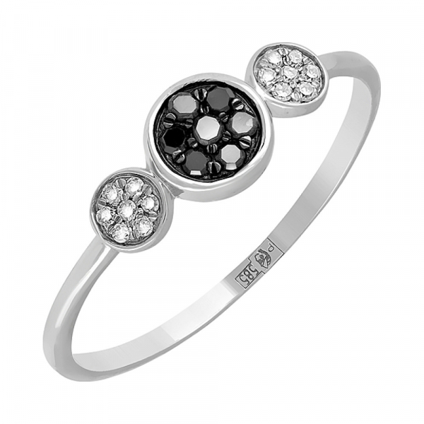 Золотое кольцо с черными и белыми бриллиантами № 106086