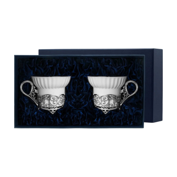 Чайная чашка Кружевные узоры с чернением из серебра 925 пробы