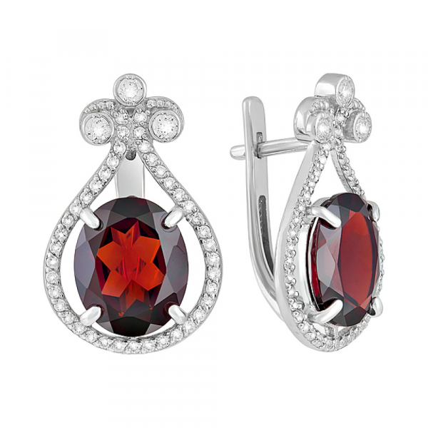 Серебряные серьги с гранатом и фианитом № 127993