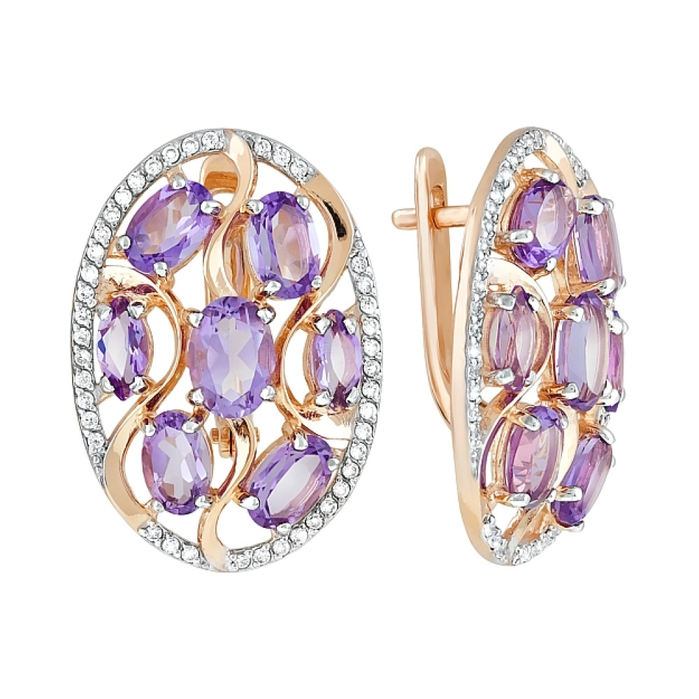 Золотые серьги с аметистом и фианитом № 119262