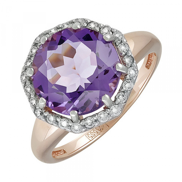 Золотое кольцо с аметистом и фианитом № 134466