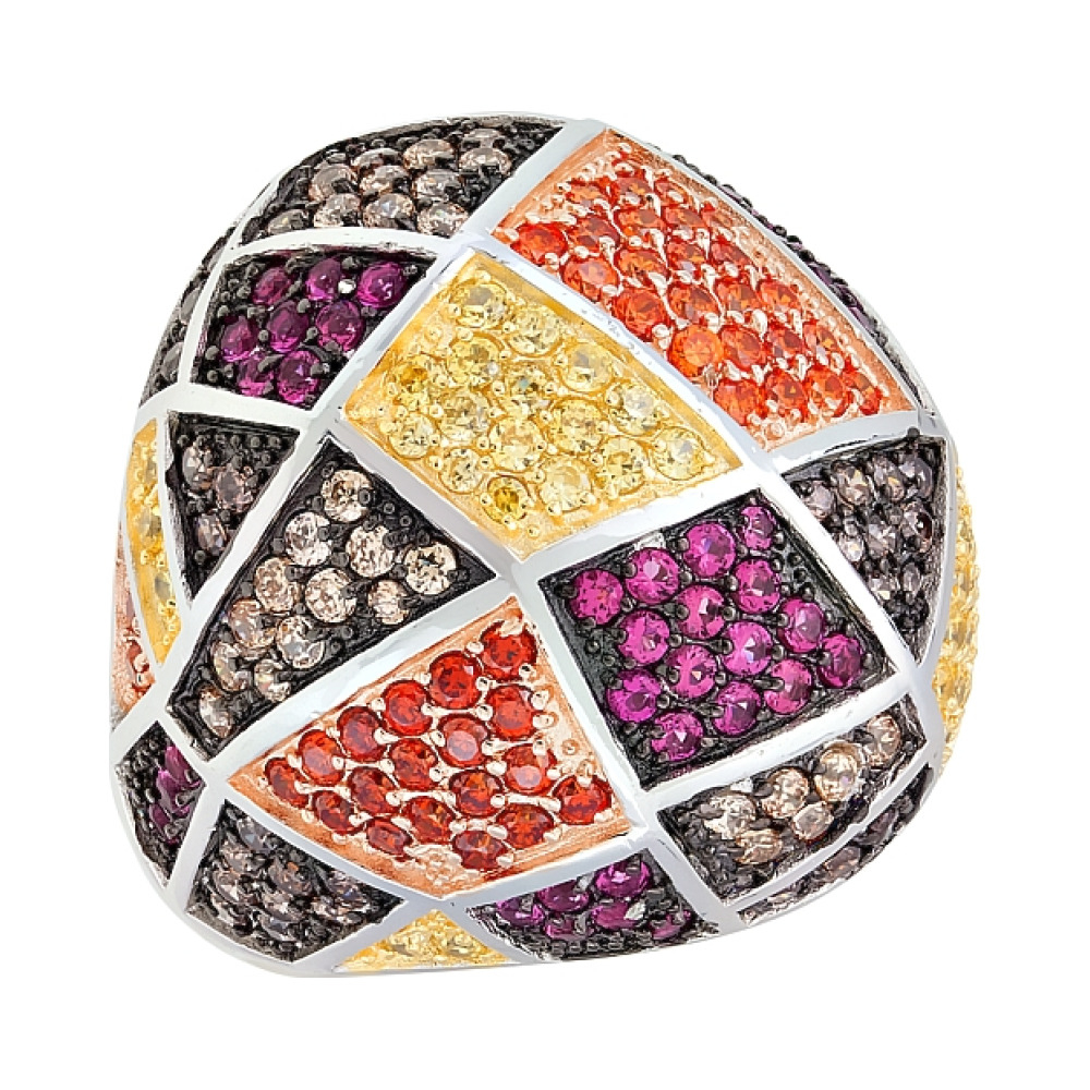 Серебряное кольцо с фианитом черным и золотым покрытием № 115647