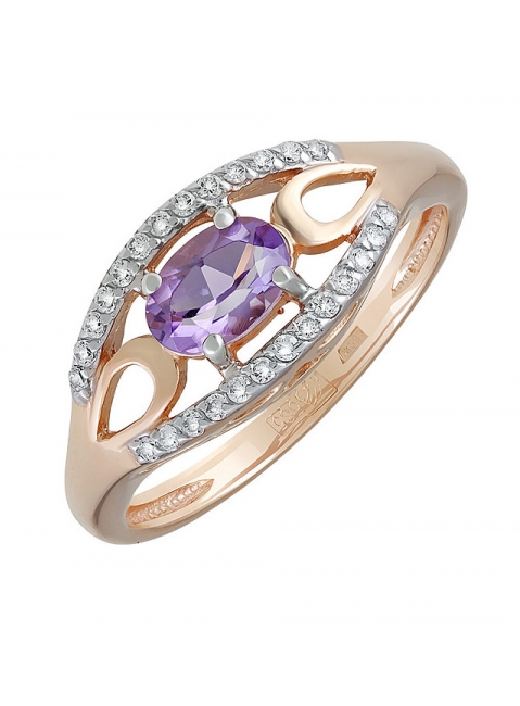 Золотое кольцо с аметистом и фианитом № 131592