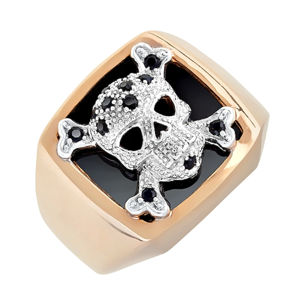 Золотое кольцо с сапфиром и ониксом № 68989