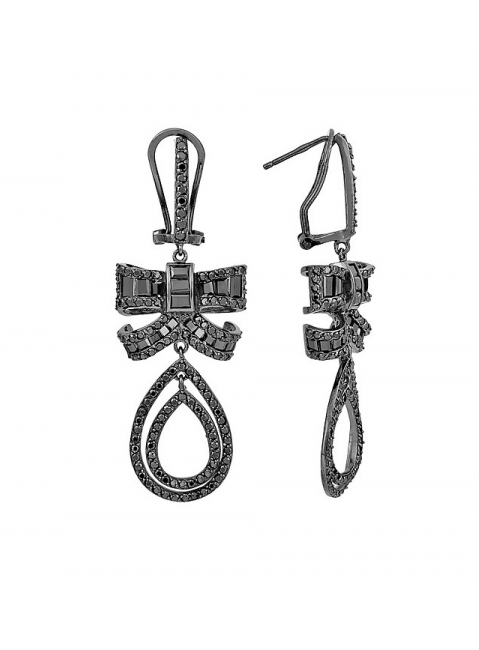 Серебряные серьги с фианитом и черным покрытием № 115614