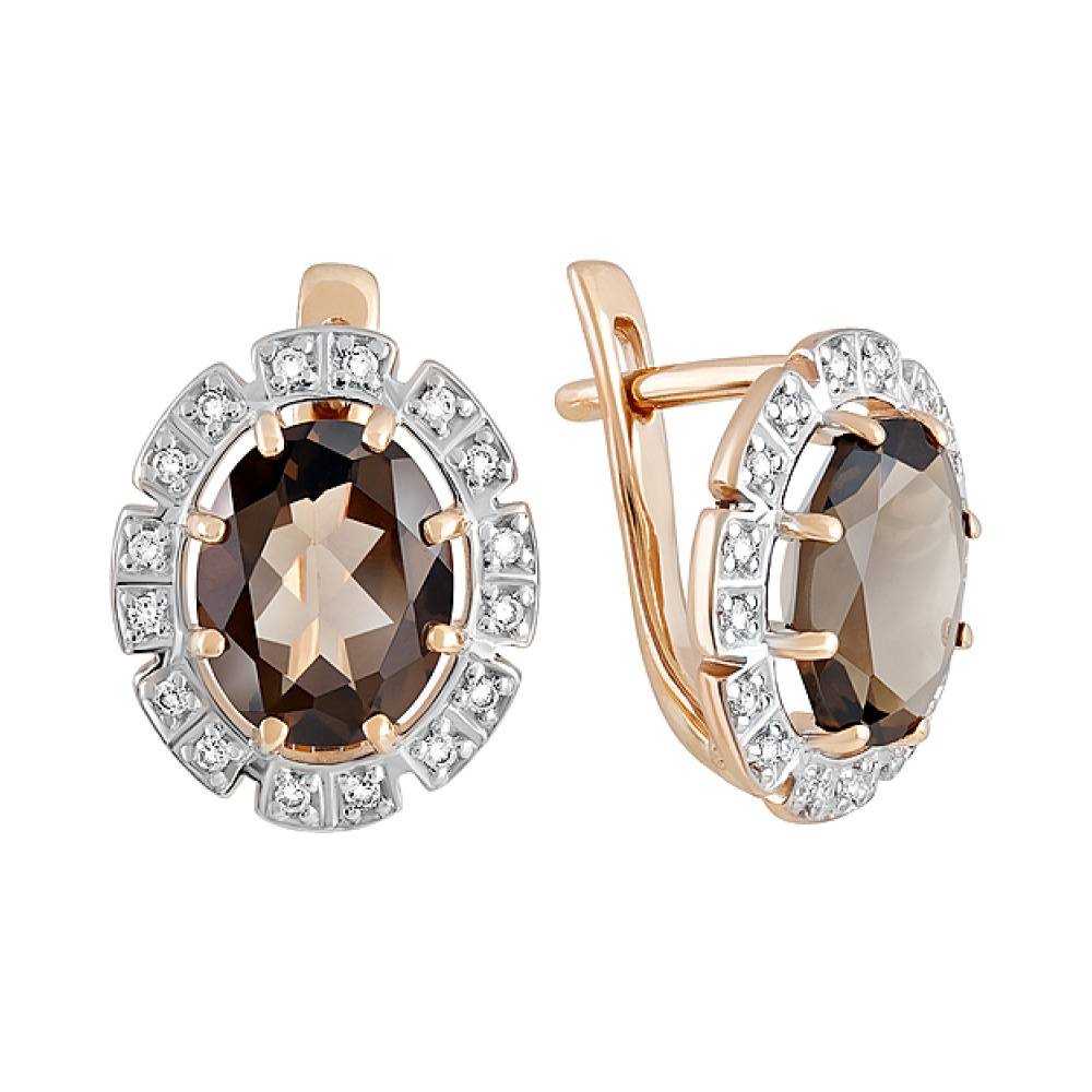 Золотые серьги с раухтопазом и фианитом № 129525