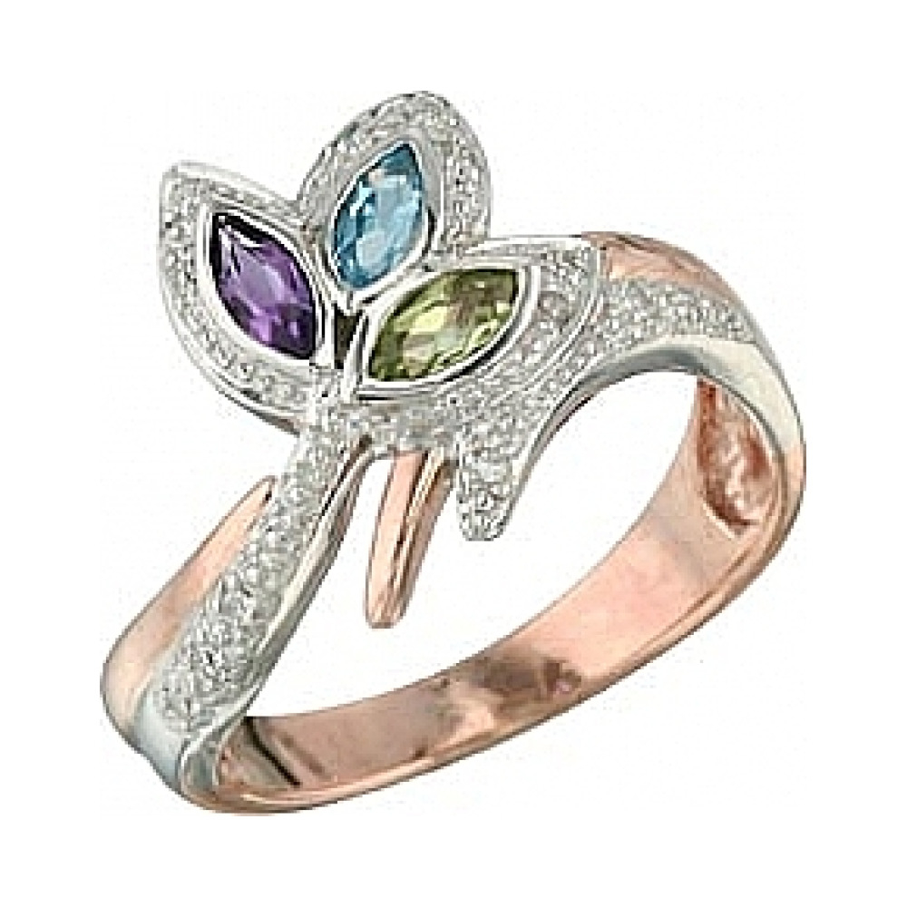 Золотое кольцо с бриллиантом и полудраг. вставками № 26602